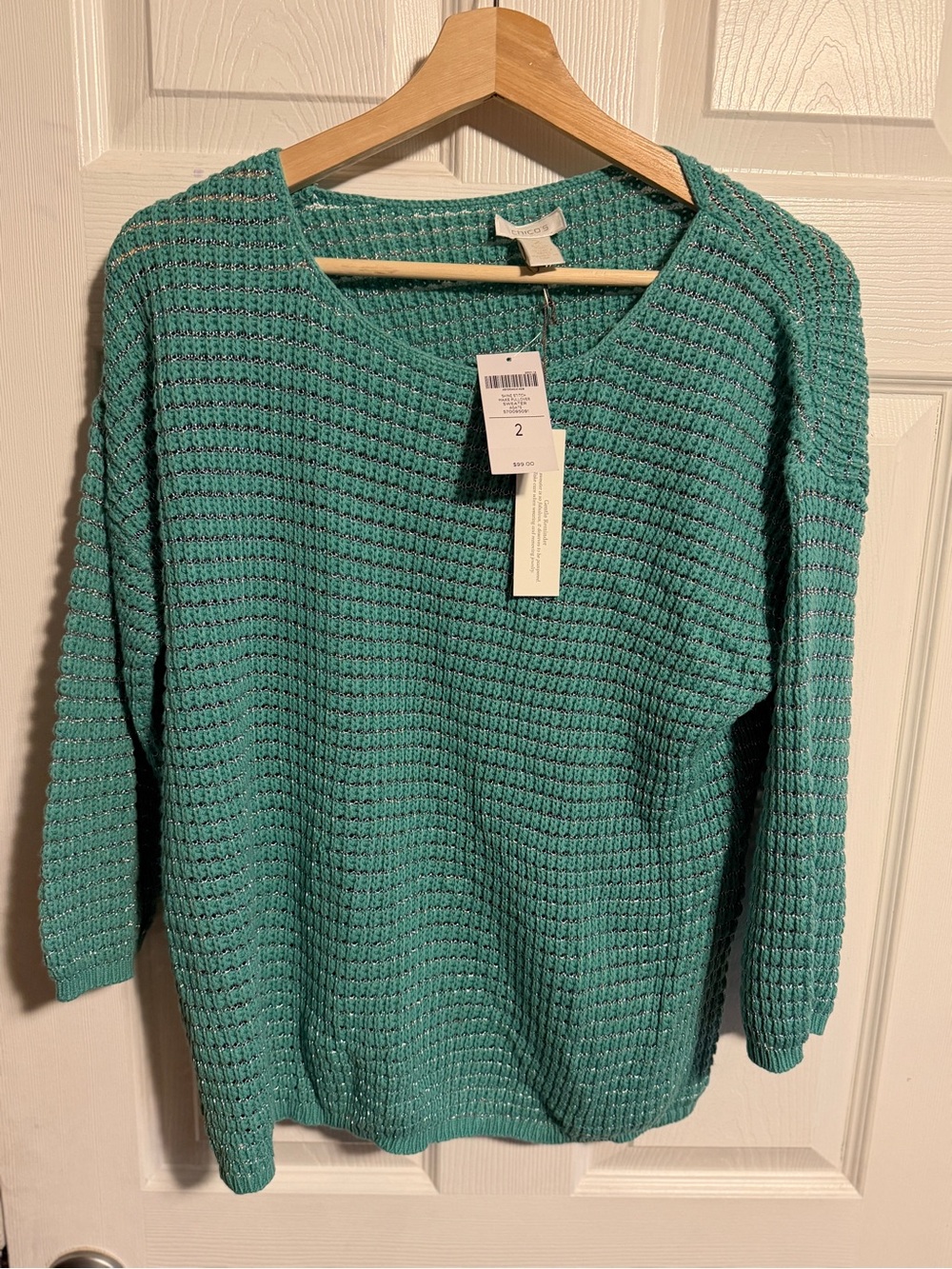 Chico’s shine stitch Maxie pullover sweater Agate/ blue 2 NWT